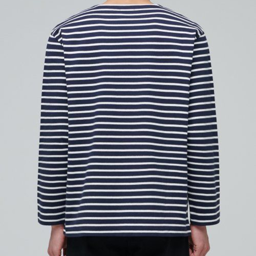 Stripe Boat Neck Long Sleeve T-Shirt [Navy/Ivory]