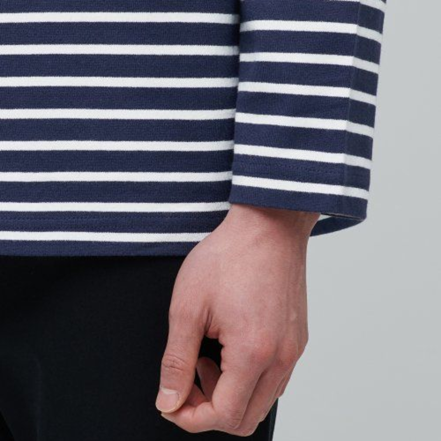 Stripe Boat Neck Long Sleeve T-Shirt [Navy/Ivory]