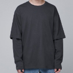 Oversized Crew Neck Layered Sleeve T-Shirt [Dark Grey]