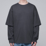 Oversized Crew Neck Layered Sleeve T-Shirt [Dark Grey]