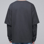 Oversized Crew Neck Layered Sleeve T-Shirt [Dark Grey]