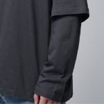 Oversized Crew Neck Layered Sleeve T-Shirt [Dark Grey]