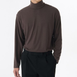 Relaxed Turtleneck Long Sleeve Knit T-Shirt [Dark Brown]