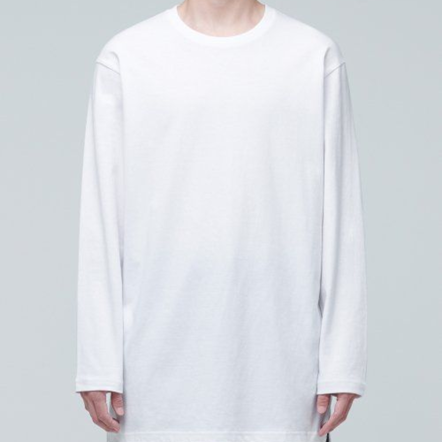 Layered Crew Neck Long Sleeve T-Shirt_Long Length [White]