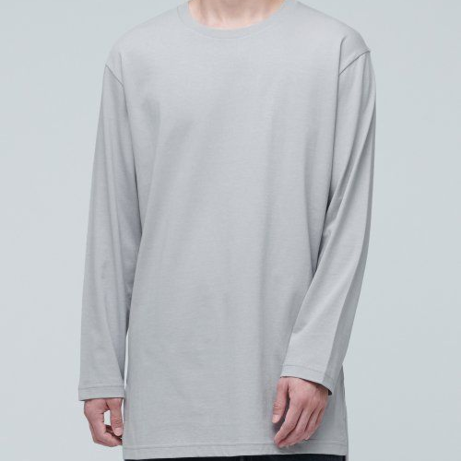 Layered Crew Neck Long Sleeve T-Shirt_Long Length [Light Grey]