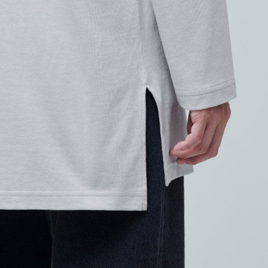 Layered Crew Neck Long Sleeve T-Shirt_Long Length [Light Grey]