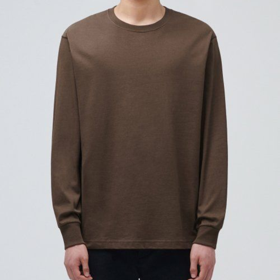 Crew Neck Long Sleeve T-Shirt [Brown]