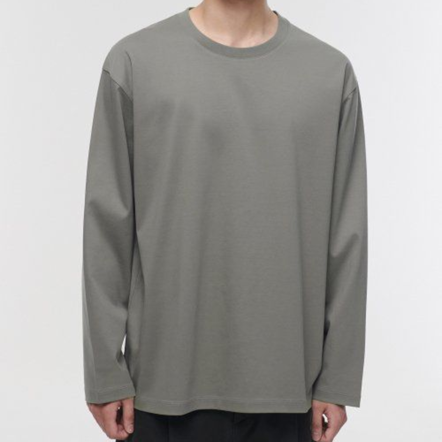 [Premium] Silket Relaxed Crew Neck Long Sleeve T-Shirt [Khaki Grey]