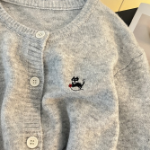 Round Neck Hairy Knit Embroidery Cardigan