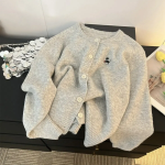 Round Neck Hairy Knit Embroidery Cardigan