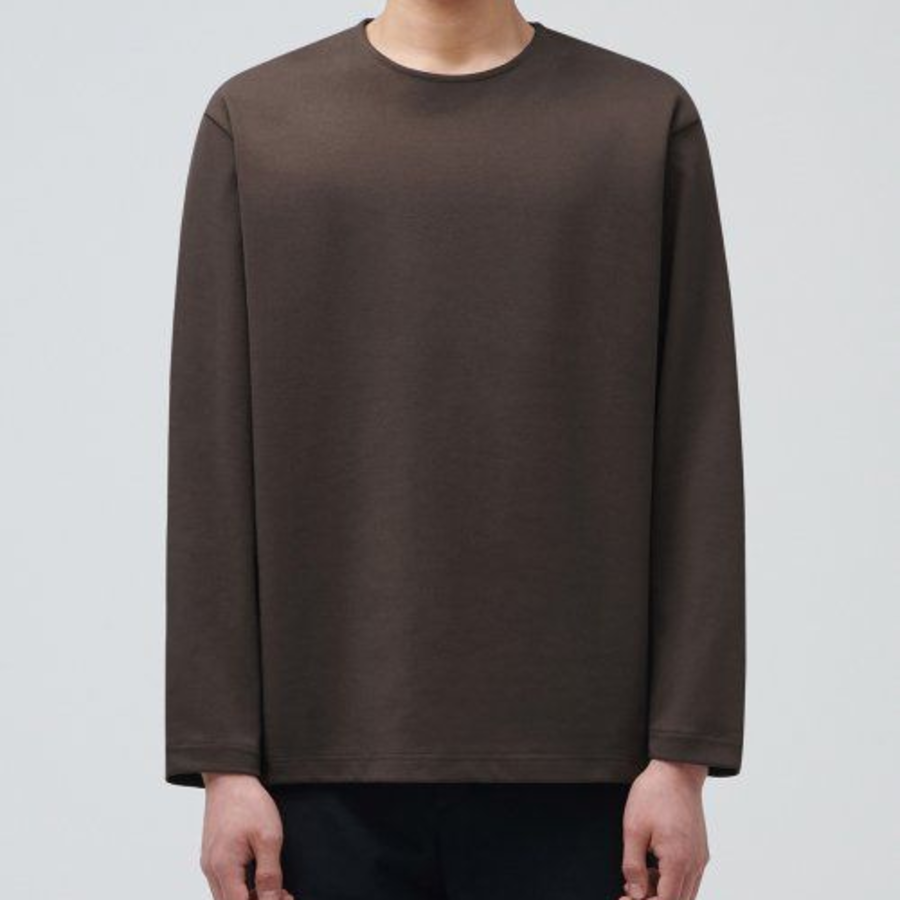 Ponte Crew Neck Long Sleeve T-Shirt [Dark Brown]