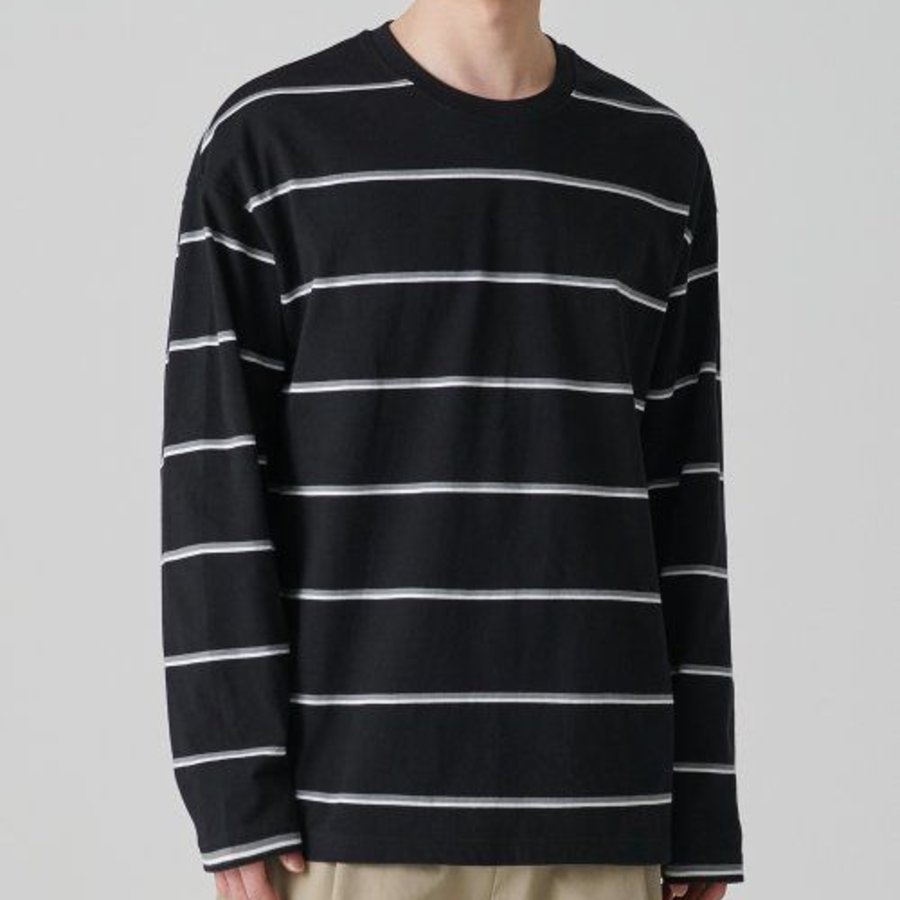 Multi Stripe Relaxed Long Sleeve T-Shirt 2 [Black]