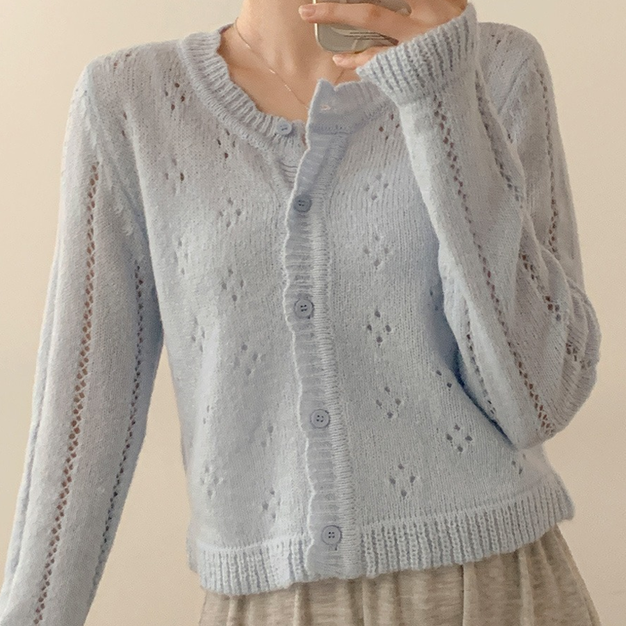 Prdal Punching Mohair Frill Crop Knit Cardigan