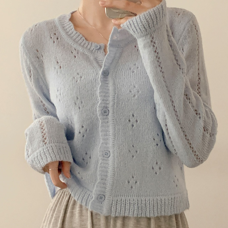 Prdal Punching Mohair Frill Crop Knit Cardigan