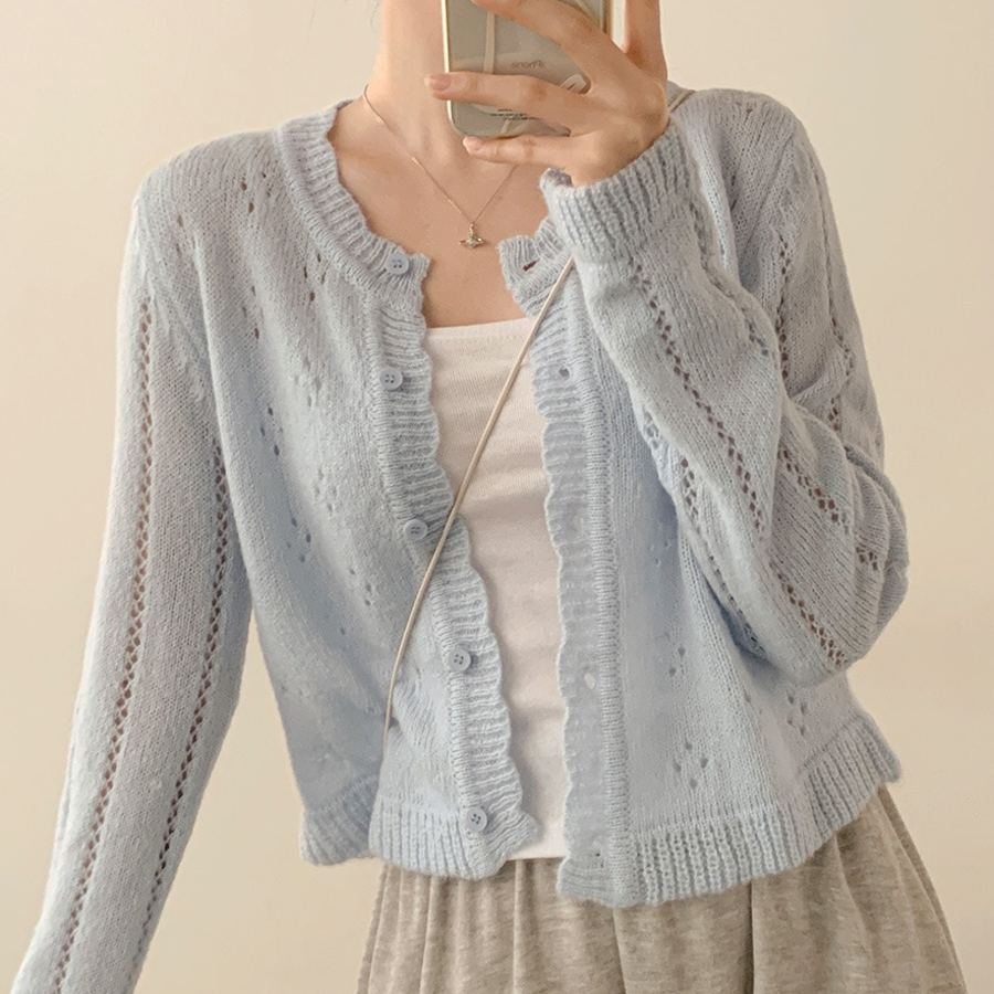 Prdal Punching Mohair Frill Crop Knit Cardigan