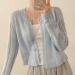 Prdal Punching Mohair Frill Crop Knit Cardigan