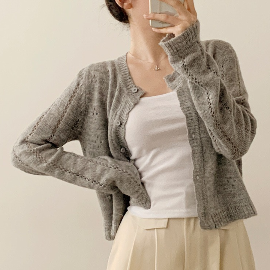 Prdal Punching Mohair Frill Crop Knit Cardigan