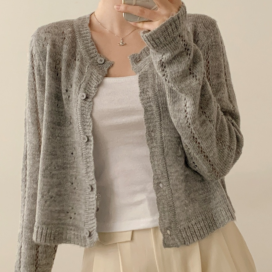 Prdal Punching Mohair Frill Crop Knit Cardigan