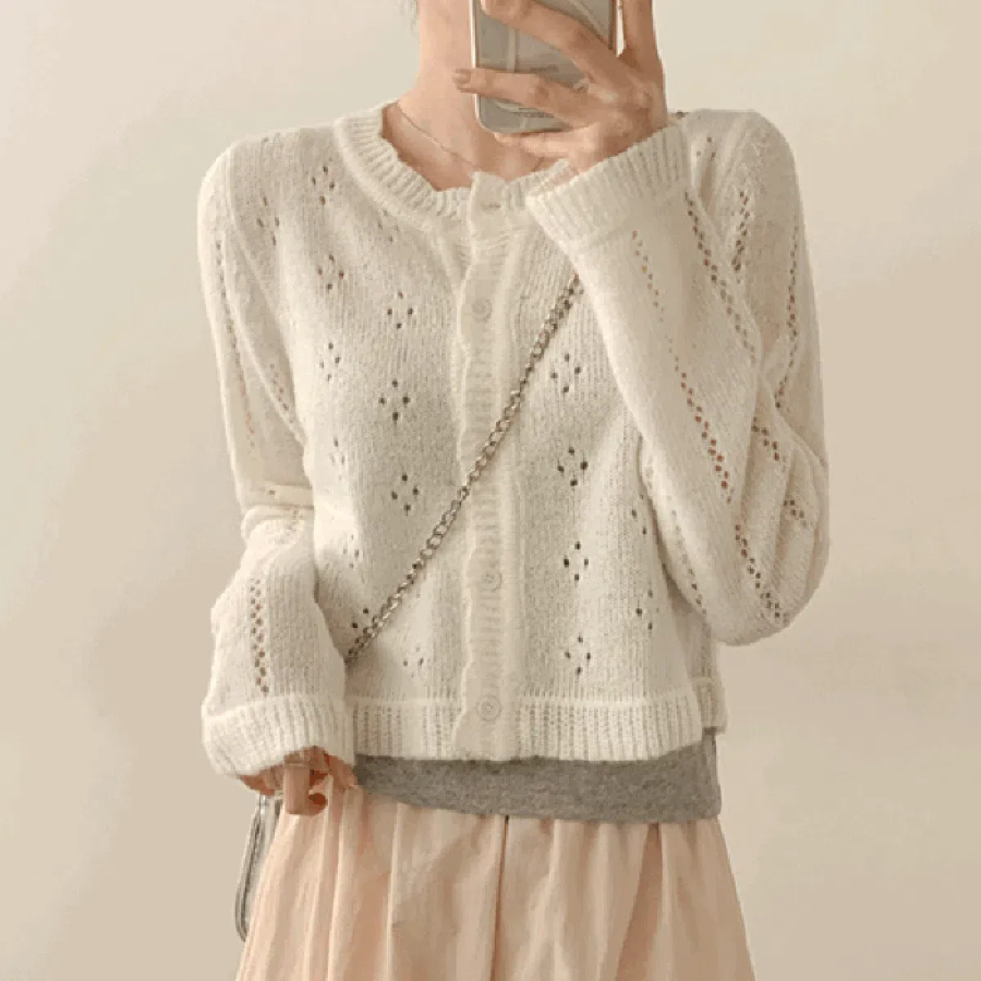Prdal Punching Mohair Frill Crop Knit Cardigan