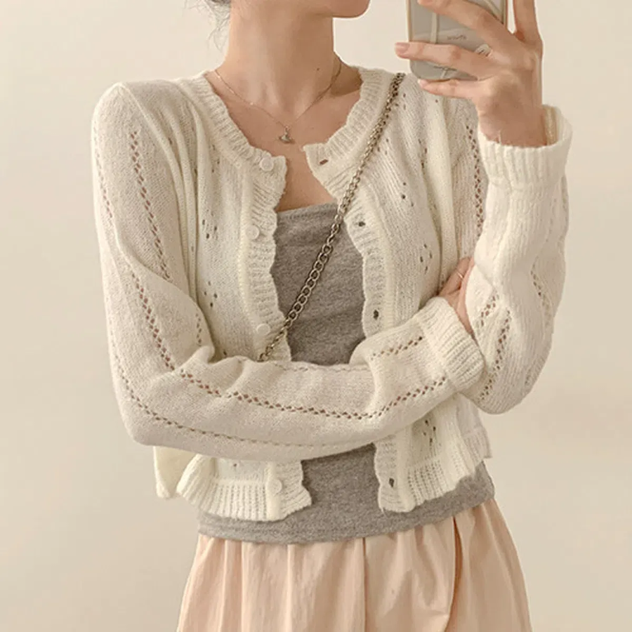 Prdal Punching Mohair Frill Crop Knit Cardigan