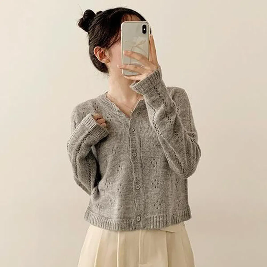 Prdal Punching Mohair Frill Crop Knit Cardigan