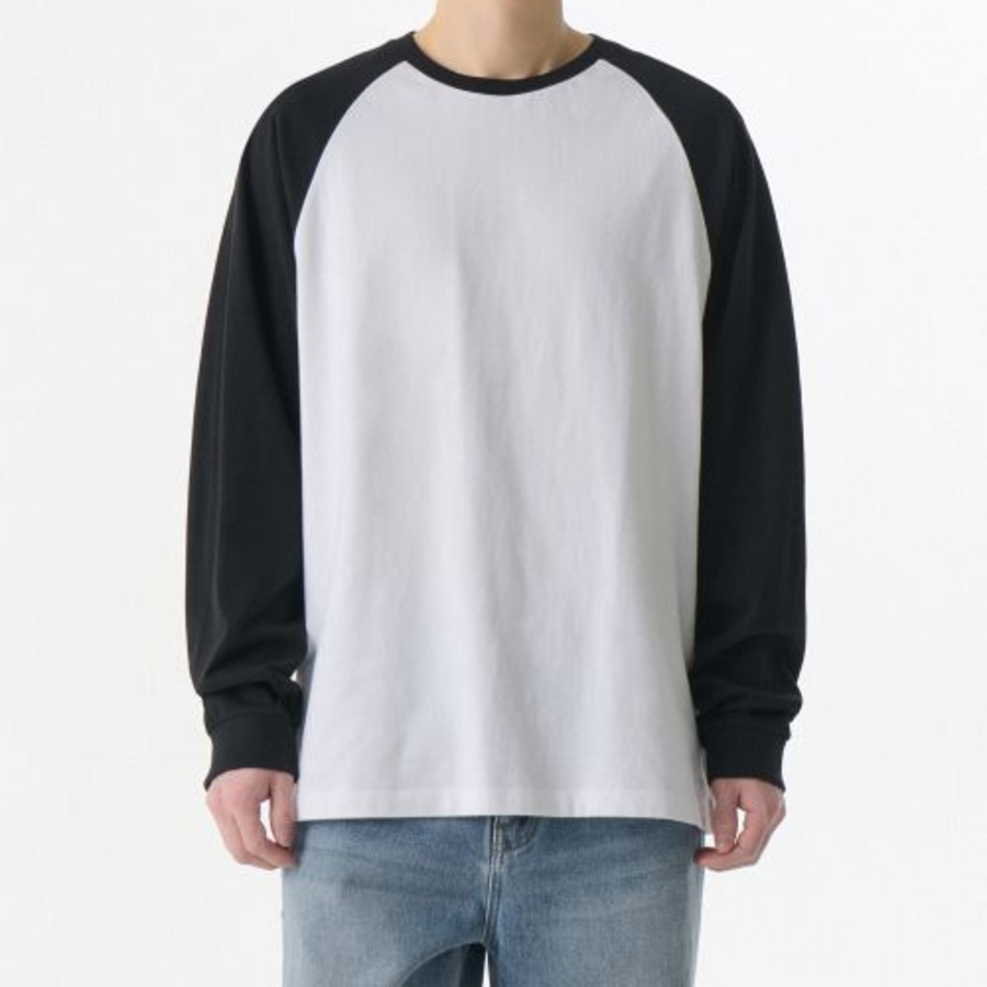 Relaxed Rib Cuffs Raglan Long Sleeve T-Shirt [White/Black]