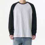 Relaxed Rib Cuffs Raglan Long Sleeve T-Shirt [White/Black]