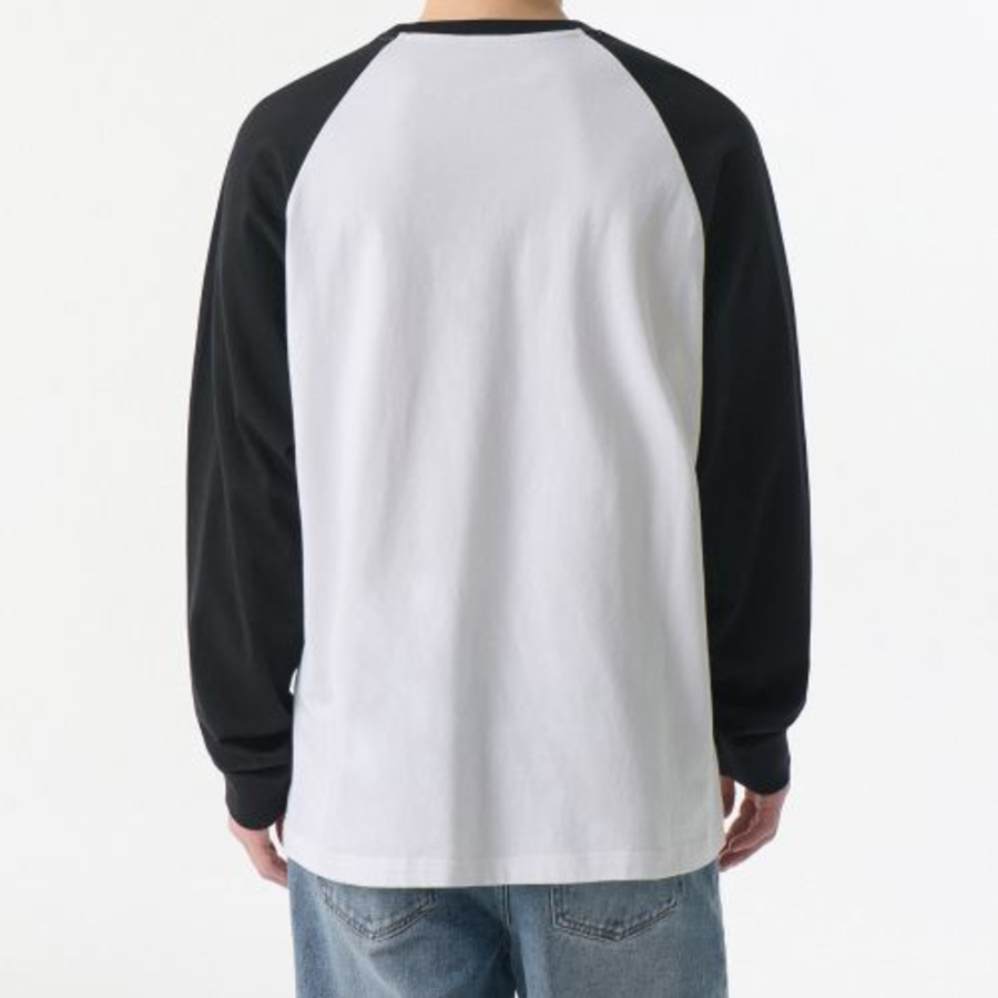 Relaxed Rib Cuffs Raglan Long Sleeve T-Shirt [White/Black]