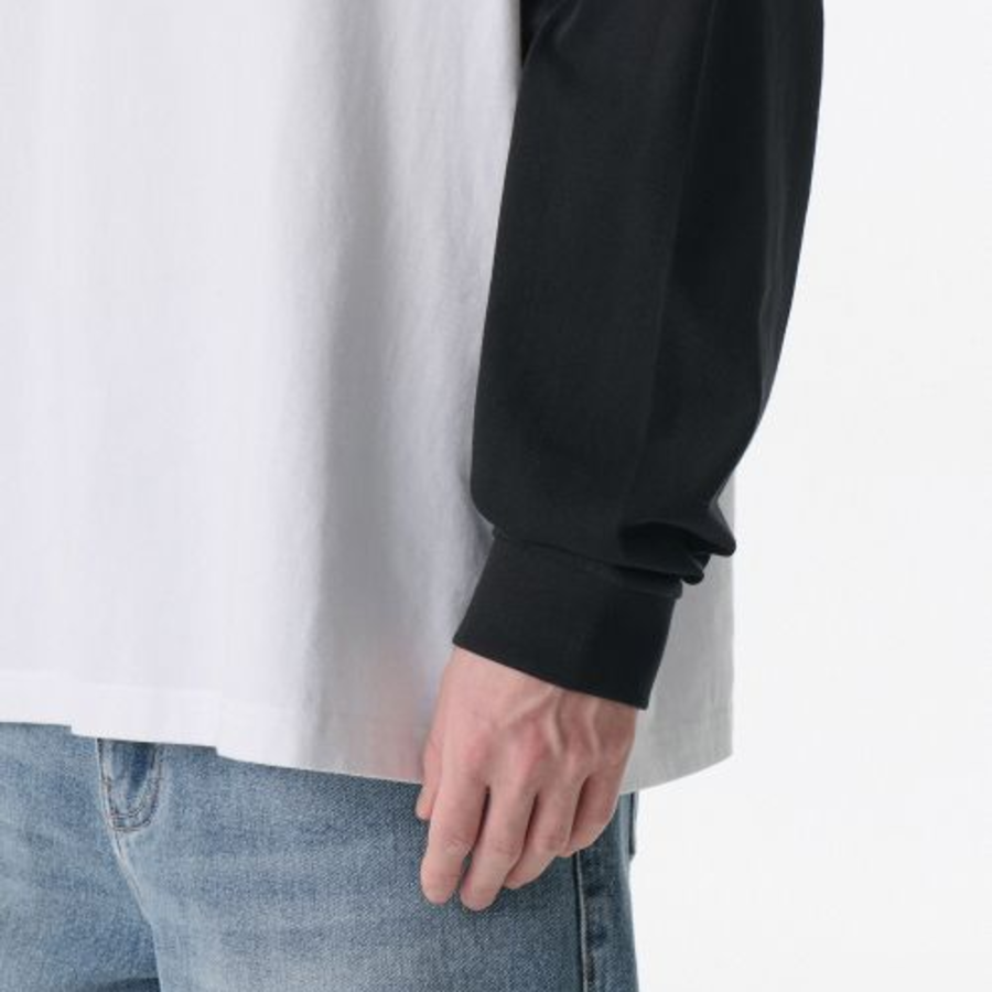 Relaxed Rib Cuffs Raglan Long Sleeve T-Shirt [White/Black]