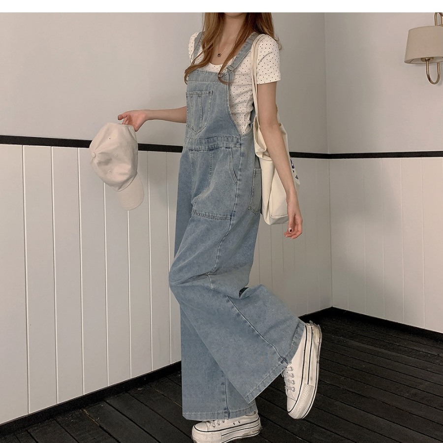 Широкий джинсовый комбинезон с лямками