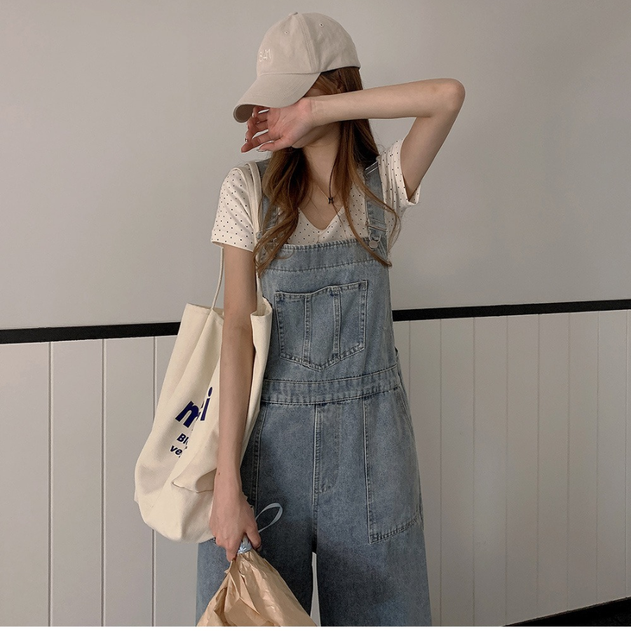 Широкий джинсовый комбинезон с лямками