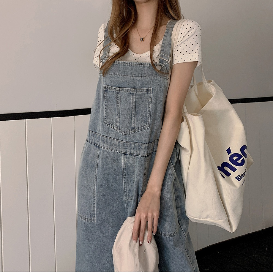 Широкий джинсовый комбинезон с лямками