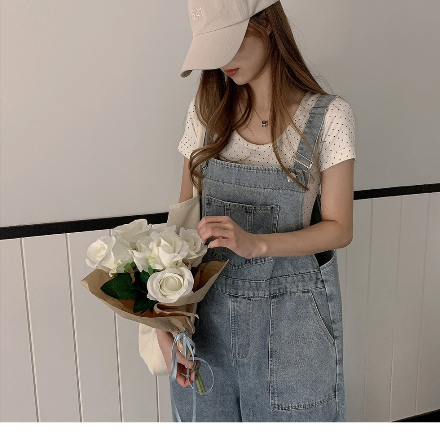 Широкий джинсовый комбинезон с лямками