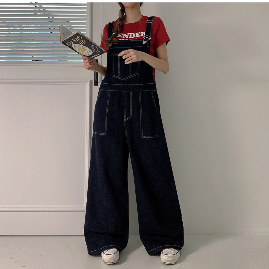 Широкий джинсовый комбинезон с лямками