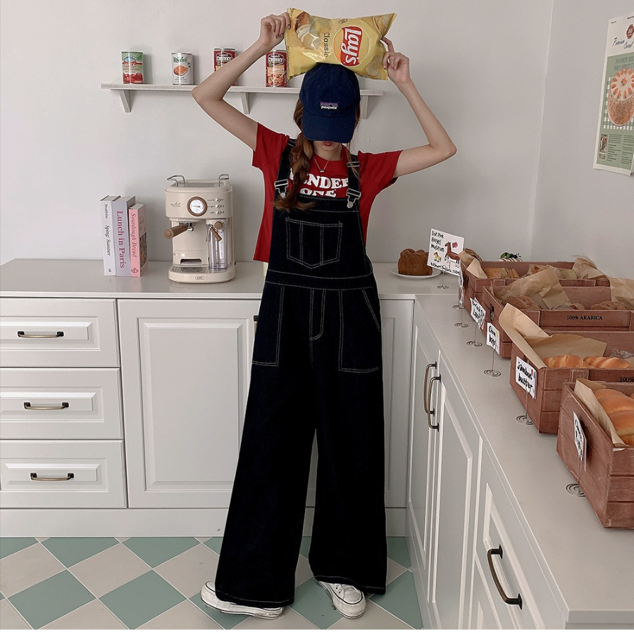 Широкий джинсовый комбинезон с лямками