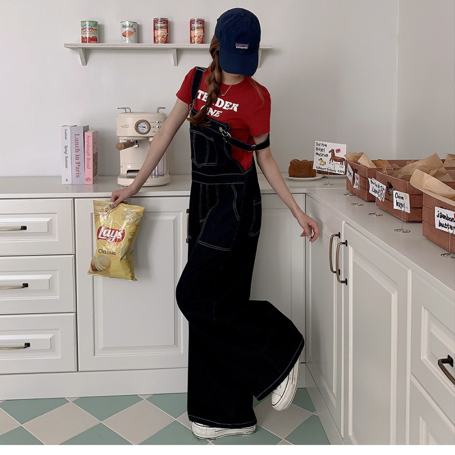 Широкий джинсовый комбинезон с лямками