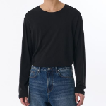 Relaxed Lightweight CR Scoop Neck Long Sleeve T-Shirt [Black]