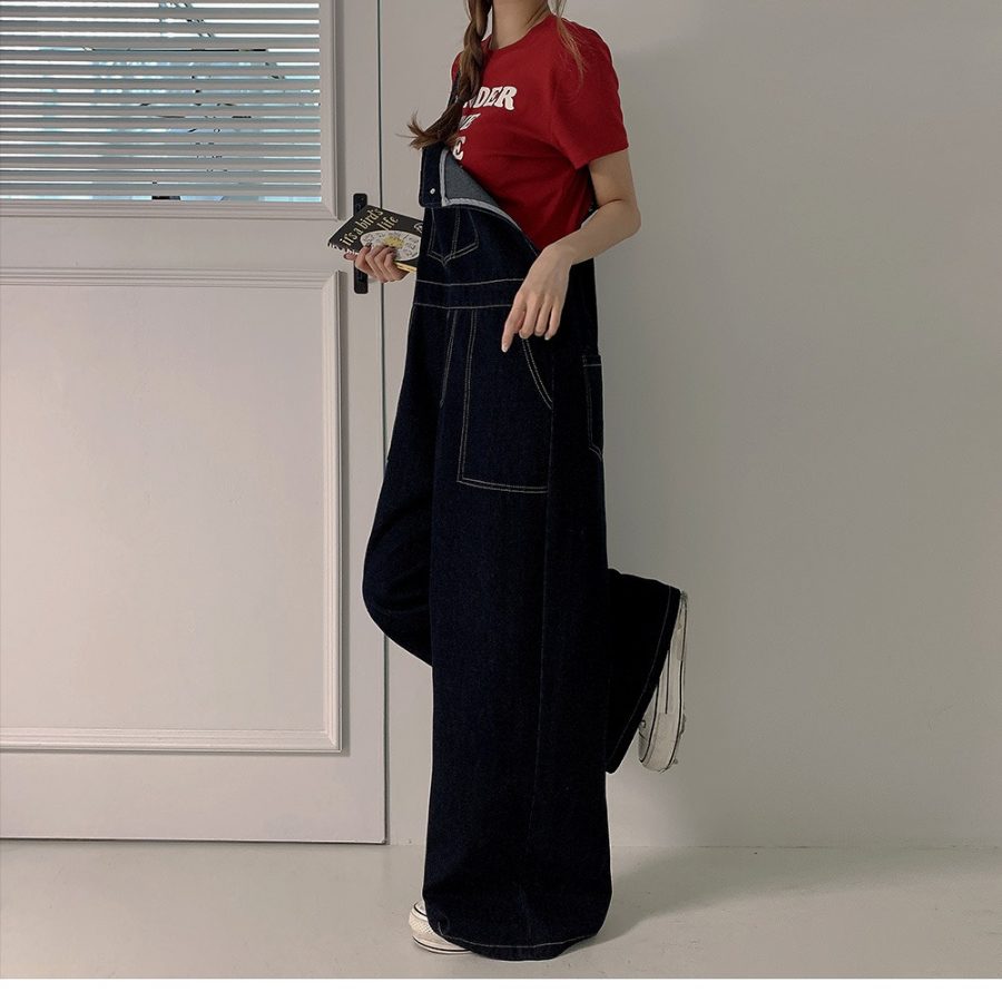 Широкий джинсовый комбинезон с лямками