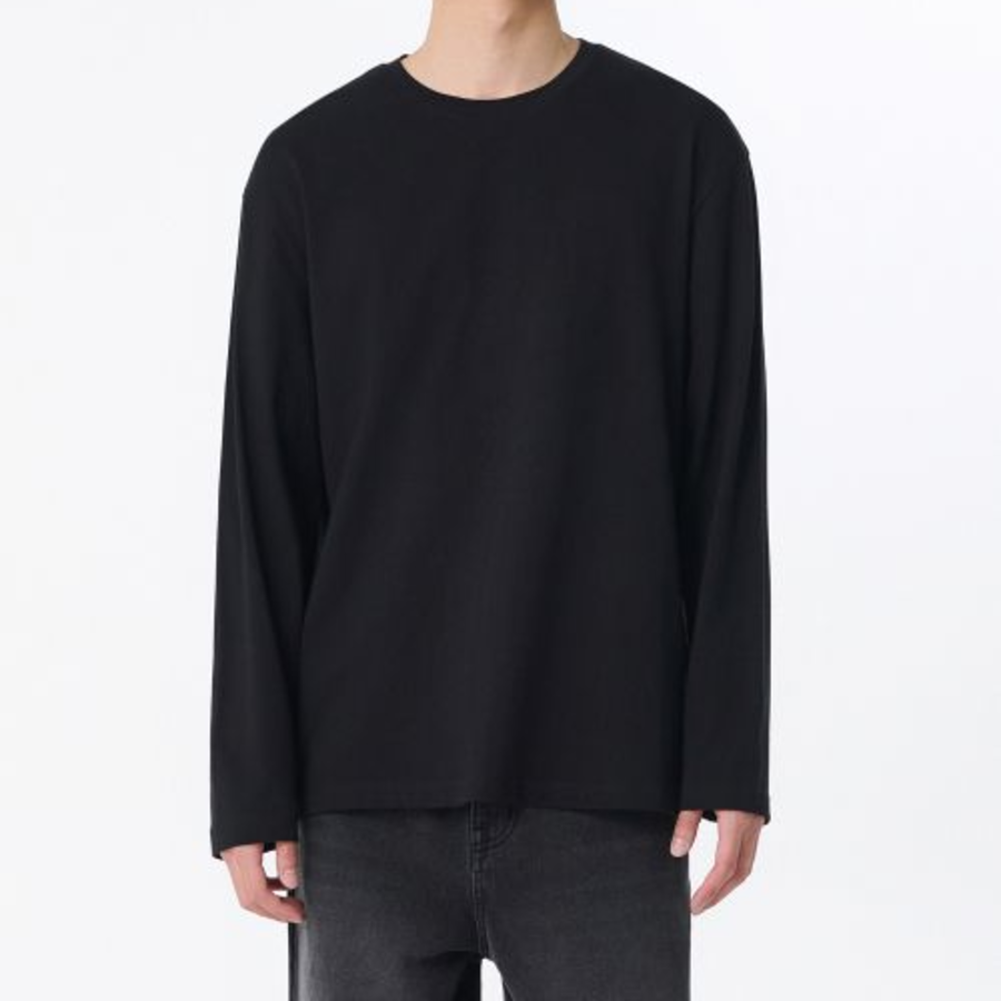 Relaxed Crew Neck Long Sleeve T-Shirt [Black]