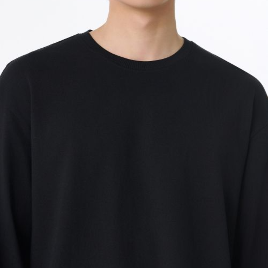 Relaxed Crew Neck Long Sleeve T-Shirt [Black]