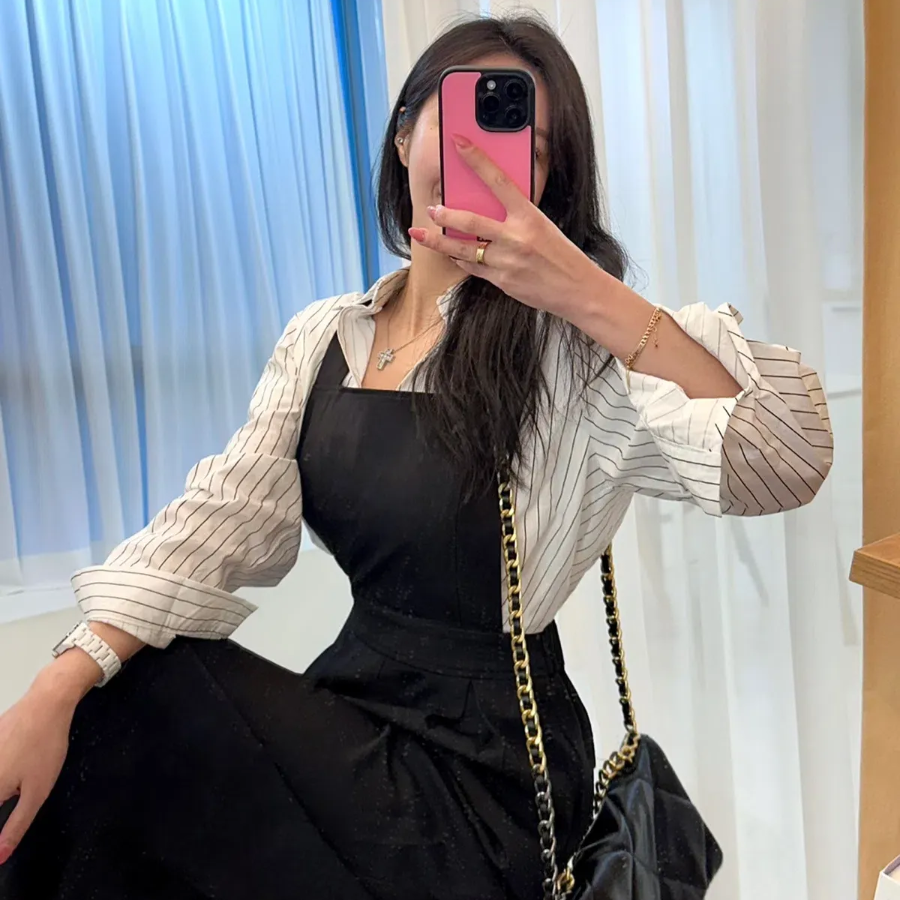 Комплект с рубашкой в полоску и широким комбинезоном на лямках