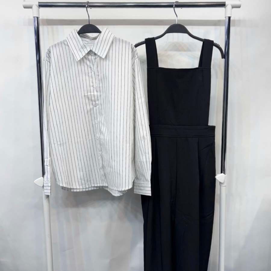 Комплект с рубашкой в полоску и широким комбинезоном на лямках