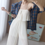 Летний комбинезон с плиссированными брюками и бандо-бюстье с оборками