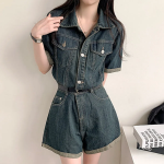 Джинсовый комбинезон с отворотами и короткими рукавами