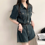 Джинсовый комбинезон с отворотами и короткими рукавами