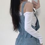 Джинсовый комбинезон-шорты с лямками, регулируемыми шнурками и отворотами