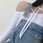 Джинсовый комбинезон-шорты с лямками, регулируемыми шнурками и отворотами