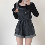 Джинсовый комбинезон-шорты с лямками, регулируемыми шнурками и отворотами