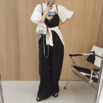 Летний комбинезон-топ с кнопками, кулиской и широкими джоггерами