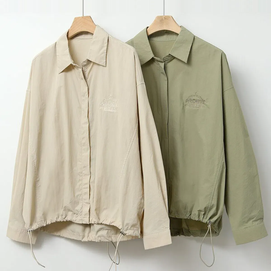 Nylon Loose Fit Zip-Up String Windbreaker